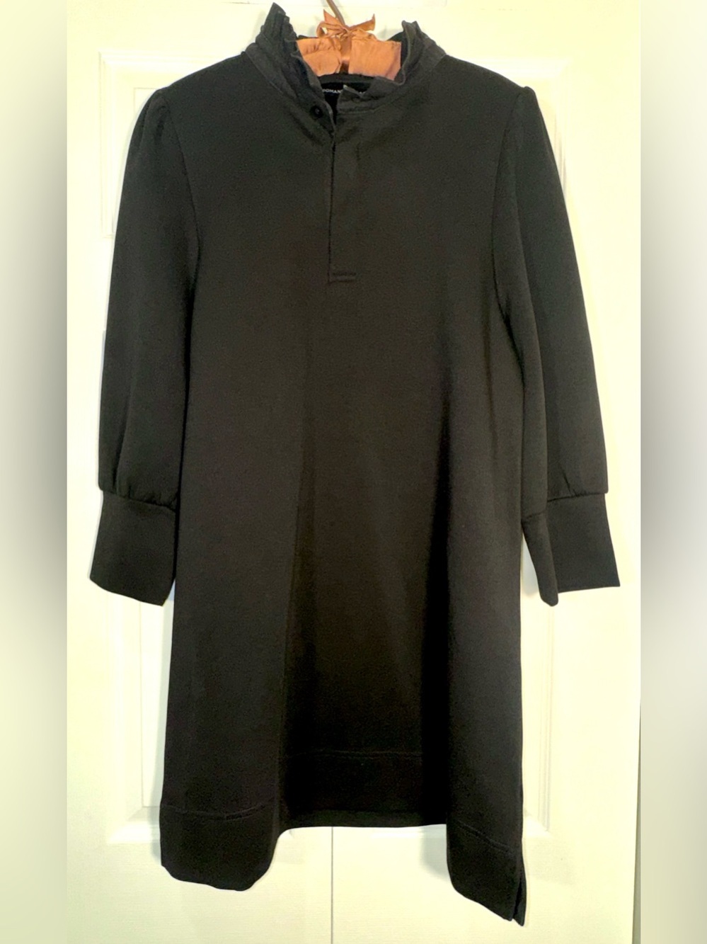 Pomander Place Charlotte Terry Dress Black Ruffle Neck Shift Dress Large